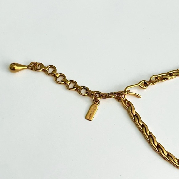 Vintage Chunky Gold Cats Eye Pendant Choker Necklace - Picture 3 of 9